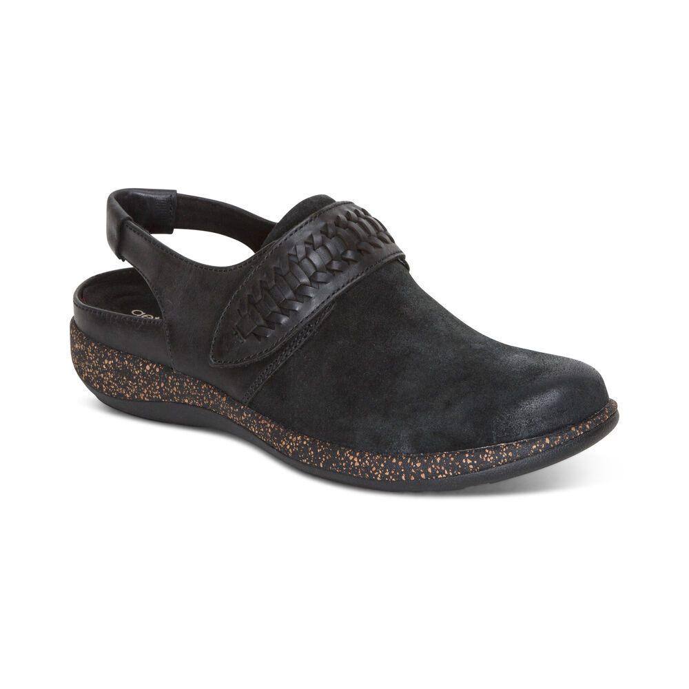 Aetrex Women's Leni Slingback Clogs - Black | USA HCPBZ8U